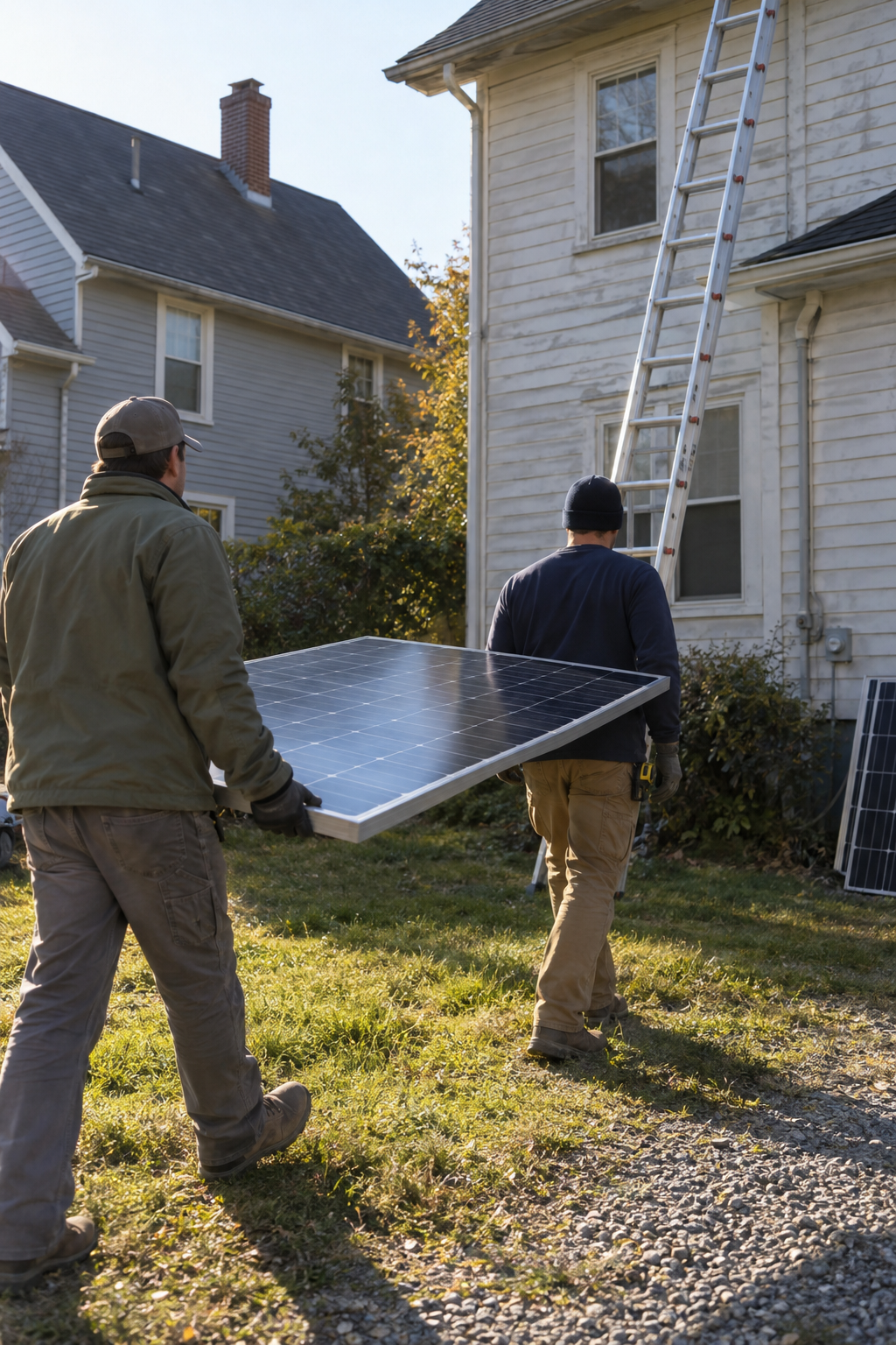 solar company installing panels on an Adams home