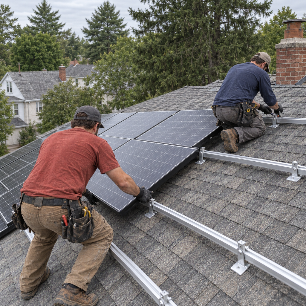 solar company installing panels on a North Adams home