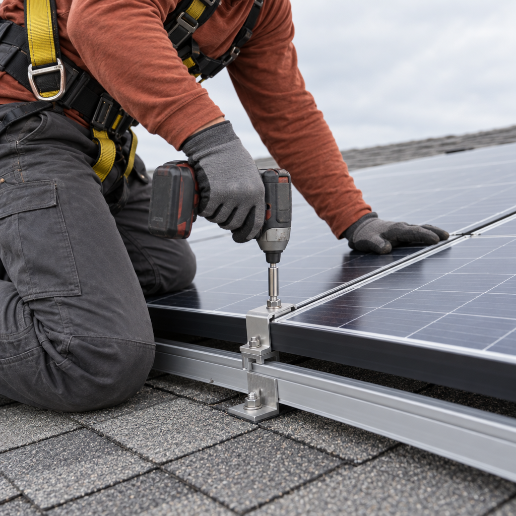solar company crew installing solar panels on a Pittsfield roof