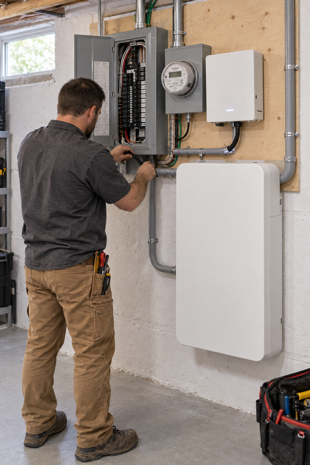 solar battery installation in a Pittsfield garage