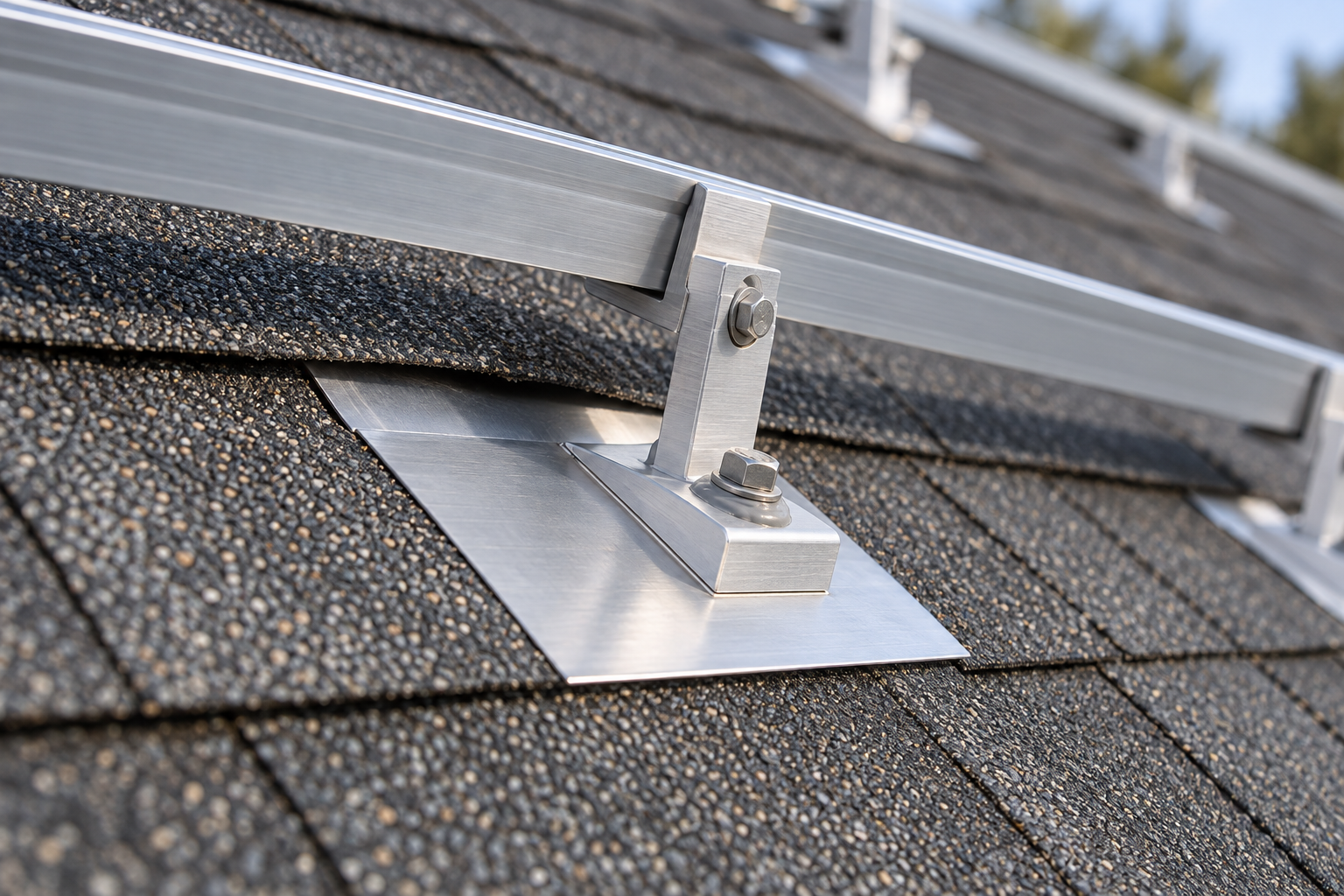 flashing under a solar panel roof mount